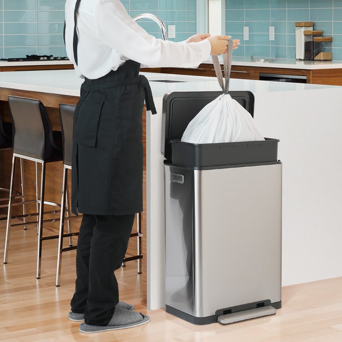 ひも付きゴミ袋 つるつるタイプ 乳白色 45L